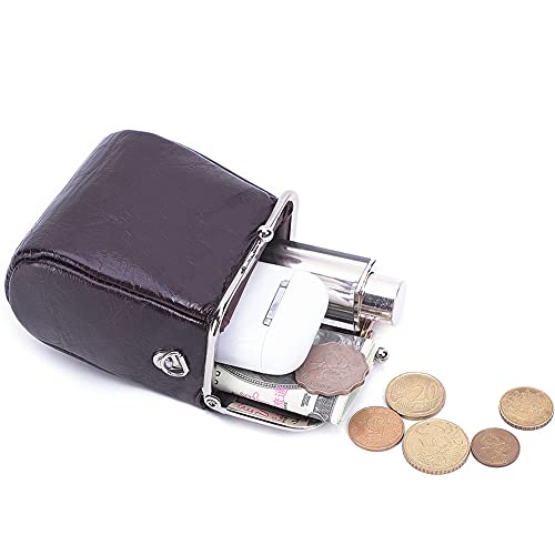 ROUROU Clutch Bag for Women Genuine Leather Wallet Kiss Lock Shoulder Bag Small Crossbody Bag Retro Coin Purse