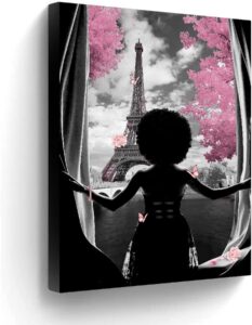 african american wall art black girl pink flowers canvas prints modern black and white wall art fashion paris decoration pictures painting framed artwork home decor for bedroom bathroom 16x24inch