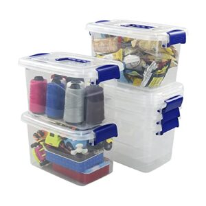 ponpong 5.5 quart plastic storage boxes bins containers with lids and handles, 6 packs