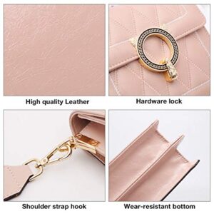 Small Leather Crossbody Bags for Women, Genuine Leather Ladies Mini Designer Shoulder Quilted Bags Womens Compact Messenger Purses Girls Fashion Satchel Women's Casual Cross Body Flap Bags (Pink)