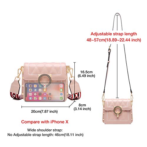 Small Leather Crossbody Bags for Women, Genuine Leather Ladies Mini Designer Shoulder Quilted Bags Womens Compact Messenger Purses Girls Fashion Satchel Women's Casual Cross Body Flap Bags (Pink)