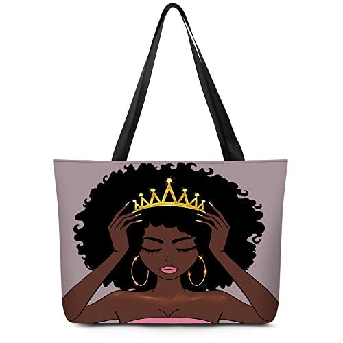 Women's Melanin African American Natural Afro Handbags Shoulder Bags Tote Satchel for Travel Gym Sport Yoga Large