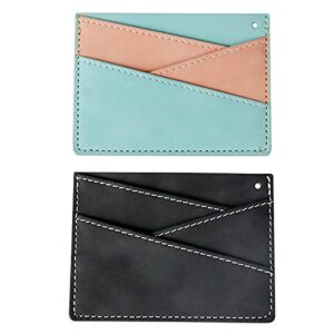 samusil 2 pack pu leather simple and lightweight wallet, 3.7″ x 2.7″, can hold 5 cards and cash.(pink + lake blue) + black