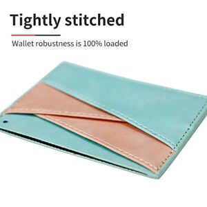 Samusil 2 pack Pu leather simple and lightweight wallet, 3.7" x 2.7", can hold 5 cards and cash.(Pink + lake blue) + black