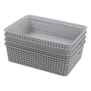 dehouse rectangular plastic storage baskets tray, grey, set of 4