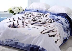 faux fur throw blanket queen size – 75″x90″ soft plush warm faux mink bed – blankets (queen (75″x90″), snow tigers)
