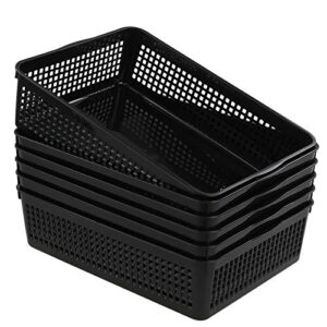hespama 6 packs plastic file storage baskets, black a4 paper basket trays
