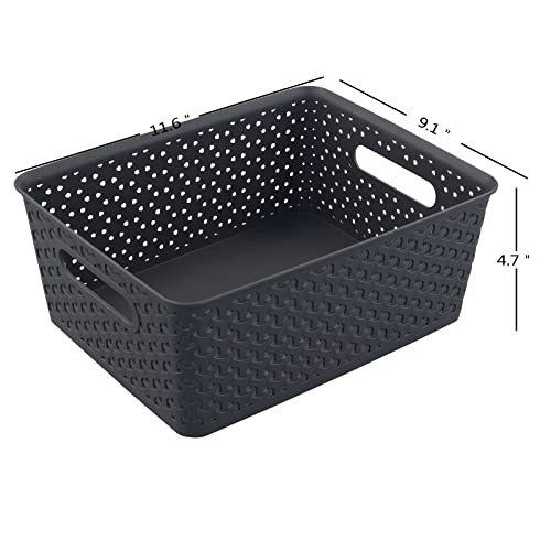 Ponpong Plastic Woven Storage Basket, 4 Packs