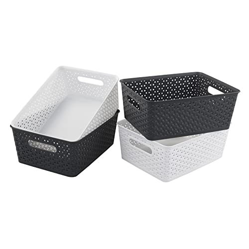 Ponpong Plastic Woven Storage Basket, 4 Packs