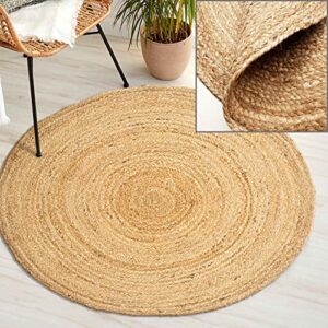 goroly home natural hand woven jute braided rug, decorative round braided reversible durable sustainable jute round rug pad, shag rugs for bedroom, floor rug, kitchen rug – 48 inch round – natural
