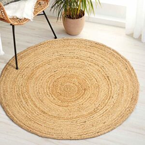 Goroly Home Natural Hand Woven Jute Braided Rug, Decorative Round Braided Reversible Durable Sustainable Jute Round Rug Pad, Shag Rugs for Bedroom, Floor Rug, Kitchen Rug - 48 Inch Round - Natural