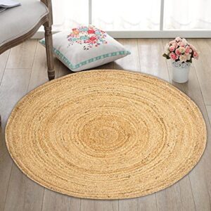 Goroly Home Natural Hand Woven Jute Braided Rug, Decorative Round Braided Reversible Durable Sustainable Jute Round Rug Pad, Shag Rugs for Bedroom, Floor Rug, Kitchen Rug - 48 Inch Round - Natural