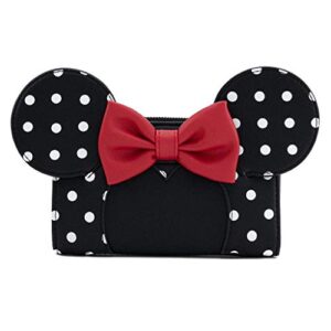loungefly x disney minnie mouse polka dot cosplay flap wallet (one size, black/white/red)