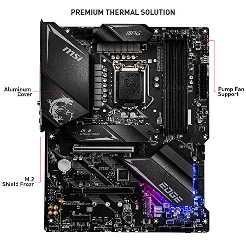 MSI MPG Z490 GAMING EDGE WIFI ATX Gaming Motherboard (10th Gen Intel Core, LGA 1200 Socket, DDR4, CF, Dual M.2 Slots, USB 3.2 Gen 2, Wi-Fi 6, DP/HDMI, Mystic Light RGB)