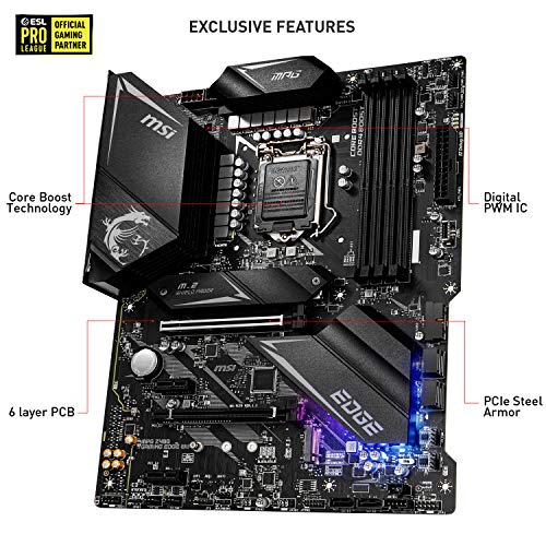 MSI MPG Z490 GAMING EDGE WIFI ATX Gaming Motherboard (10th Gen Intel Core, LGA 1200 Socket, DDR4, CF, Dual M.2 Slots, USB 3.2 Gen 2, Wi-Fi 6, DP/HDMI, Mystic Light RGB)