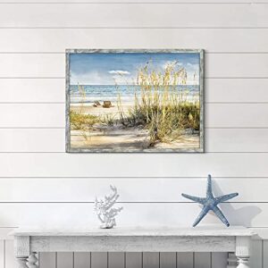 Beach Picture Wooden Artwork Framed: Coastline Wall Art Seascape Wall Decor Ocean Scene Art Prints for Bedroom 32"x24"