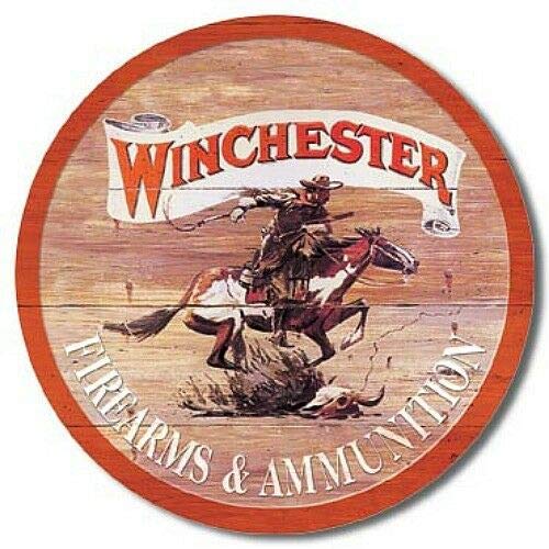 ZMKDLL Winchester Firearms 12" Round Tin Sign Nostalgic Metal Sign Retro Home Decor