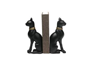 comfy hour 9″ polyresin solid heavy set of l/r egyptian cats art bookends, set of 2, 1 pair, black, home décor collection