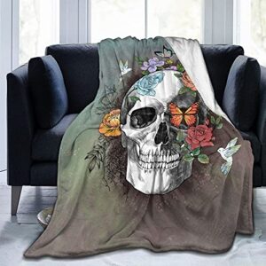 flower sugar skull throw blanket flannel fleece bed blanket cozy air conditioning blanket plush blanket for bedroom living sofa car 80″x60″