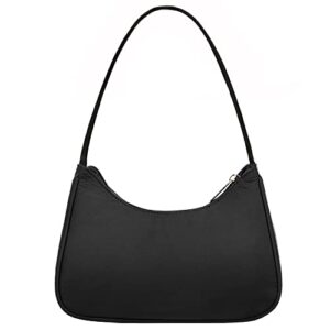 loiral small purse for women, cute hobo tote handbag mini clutch, nylon shoulder bags with zipper closure, black