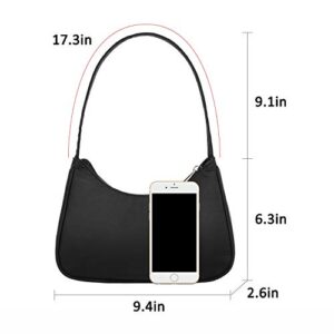 Loiral Small Purse for Women, Cute Hobo Tote HandBag Mini Clutch, Nylon Shoulder Bags with Zipper Closure, Black