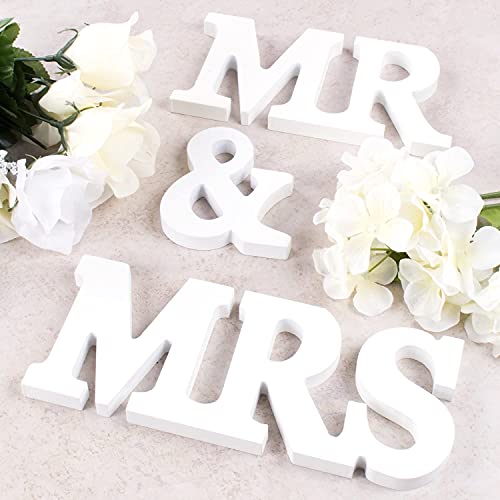 Tebery Large Mr & Mrs White Wooden Letters Sign, Rustic Wedding Stand Signs for Wedding Table,Photo Props,Party Table