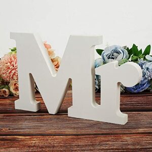 Tebery Large Mr & Mrs White Wooden Letters Sign, Rustic Wedding Stand Signs for Wedding Table,Photo Props,Party Table