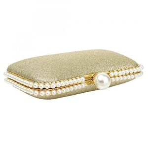 Womens Clutch Pearls Evening Bag Wedding Party Purse and Shoulder Handbag (Black)