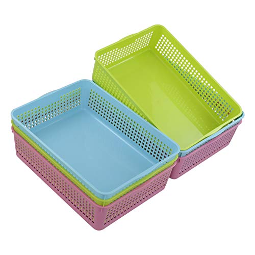 Easymanie Colorful Plastic Basket Tray, A4 Paper Baskets, Pack of 6