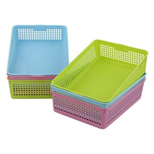 Easymanie Colorful Plastic Basket Tray, A4 Paper Baskets, Pack of 6