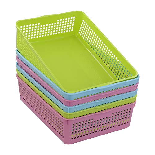 Easymanie Colorful Plastic Basket Tray, A4 Paper Baskets, Pack of 6