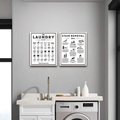 Ecyanlv Symbols and Stain Removal Laundry Sign Canvas Art Posters Prints Black White Painting Laundry Room Wall Decor Housewarming Gift 16X20Inchx2 Unframed