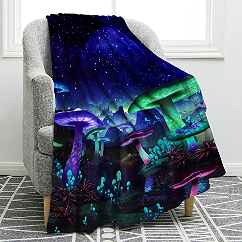 Jekeno Mushroom Blanket Galaxy Space Fantasy Plant Print Throw Black Blanket Lightweight Cozy Print Warm for Sofa Chair Bed Office 50"x60"