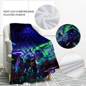 Jekeno Mushroom Blanket Galaxy Space Fantasy Plant Print Throw Black Blanket Lightweight Cozy Print Warm for Sofa Chair Bed Office 50"x60"