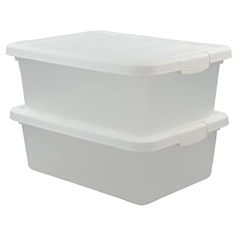 Easymanie 14 Quart Frosted Latching Bin, Plastic Storage Box with White Lid, Pack of 2, F