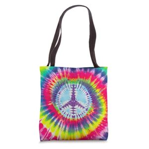 tie dye peace sign rainbow swirl hippie gift men women tote bag