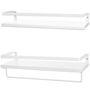 Peter's Goods Modern Floating Shelves with Rail - Wall Mounted Bathroom Wall Shelves with Towel Bar - Also Perfect for Bedroom Decor and Kitchen Storage - Solid Pine Wood Shelf Set of 2 (White)