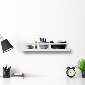 Peter's Goods Modern Floating Shelves with Rail - Wall Mounted Bathroom Wall Shelves with Towel Bar - Also Perfect for Bedroom Decor and Kitchen Storage - Solid Pine Wood Shelf Set of 2 (White)