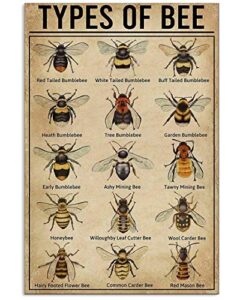 types of bee retro nostalgic art print poster tin sign cafe bar metal sign garage plaque 8×12 inches