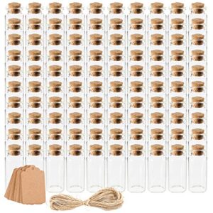 kingrol 100 pack 10ml glass bottles with cork stoppers, mini bottle with personalized label tags and string for arts crafts projects, decoration, party favors