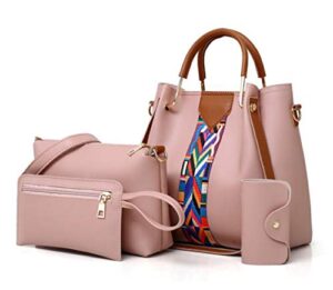 smallbluer 4pcs hobo tote and purse satchel for women top-handle handbag pu shoulder bag clutch card holder-pink