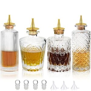 suprobarware bitters bottle 4pcs glass dash bottle set for cocktail with zinc alloy dasher top, decorative bottle， for cocktail and display (4pcs)