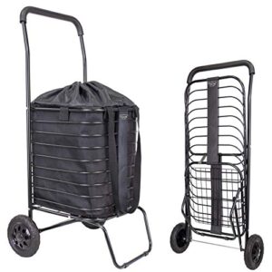 dbest products cruiser cart flex shopping bag cover grocery rolling folding laundry basket on wheels foldable utility trolley compact lightweight collapsible, black