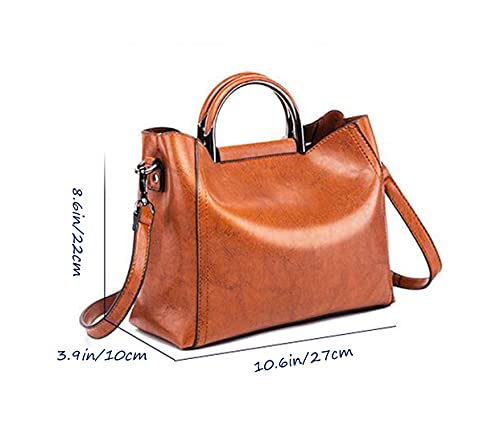 SMALLBLUER Women Oil Wax Leather Tote Hobo Shoulder Crossbody Large Capacity Simple Satchels Purse Clutches Handbags-Brown