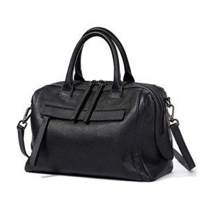 iswee genuine leather purses for women top handle handbags soft satchel tote shoulder bag crossbody work bag (black)