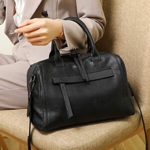 Iswee Genuine Leather Purses for Women Top Handle Handbags Soft Satchel Tote Shoulder Bag CrossBody Work Bag (Black)