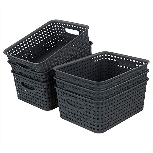 Bringer Grey Plastic Weave Storage Baskets, 6-Pack, F