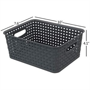 Bringer Grey Plastic Weave Storage Baskets, 6-Pack, F