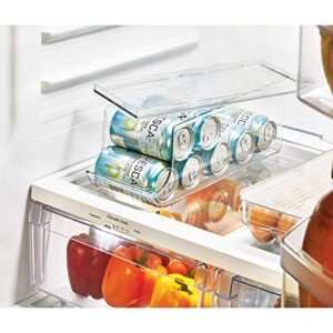 iDesign Recycled Plastic Beverage Fridge Organizer Bin with Lid – 13.84” x 5.7” x 5.8”, Clear Plastic & Plastic Fridge and Freezer Organizer Bin with Integrated Handles – 10” x 5” x 6”, Clear