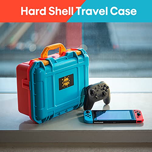 DEVASO Carrying Case for Nintendo Switch Travel Case ,Professional Deluxe Waterproof Case Soft Lining Hard Case for Nintendo Switch OLED Model (2021) Console Pro Controller & Accessories (Red&Blue)
